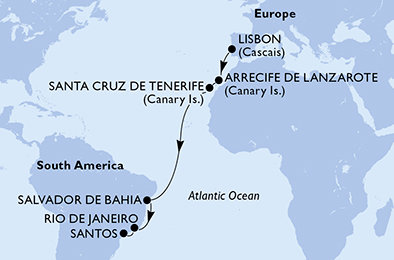 Portugalsko, Španělsko, Brazílie z Lisabonu na lodi MSC Grandiosa