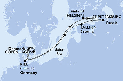 Dánsko, Finsko, Rusko, Estonsko, Německo z Kodaně na lodi MSC Virtuosa
