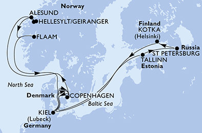 Dánsko, Norsko, Německo, Estonsko, Rusko, Finsko z Kodaně na lodi MSC Virtuosa