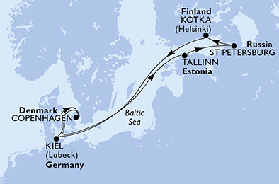 Dánsko, Estonsko, Rusko, Finsko, Německo z Kodaně na lodi MSC Virtuosa