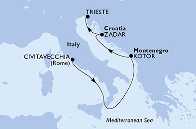 Itálie, Černá Hora, Chorvatsko z Civitavecchia na lodi MSC Fantasia