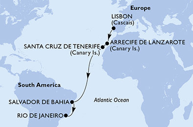 Portugalsko, Španělsko, Brazílie z Lisabonu na lodi MSC Grandiosa