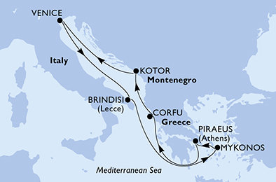 Itálie, Řecko, Černá Hora z Benátek na lodi MSC Musica