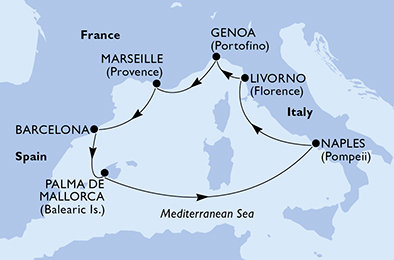 Itálie, Francie, Španělsko z Livorna na lodi MSC Seaside