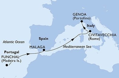 Portugalsko, Španělsko, Itálie z Funchalu na lodi MSC Splendida