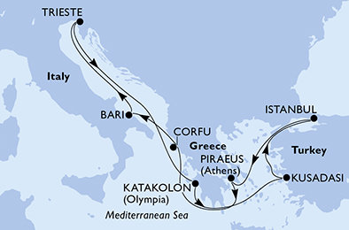 Řecko, Itálie, Turecko z Pireu na lodi MSC Fantasia