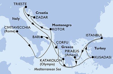 Itálie, Černá Hora, Chorvatsko, Řecko, Turecko z Civitavecchia na lodi MSC Fantasia