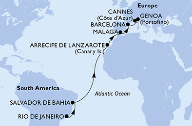 Brazílie, Španělsko, Francie, Itálie z Rio de Janeira na lodi MSC Grandiosa