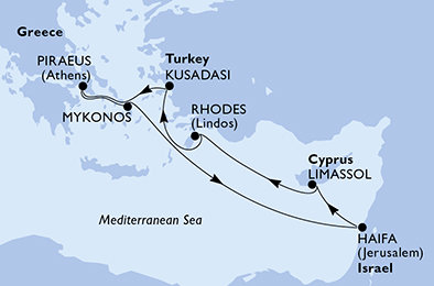 Řecko, Izrael, Kypr, Turecko z Pireu na lodi MSC Lirica