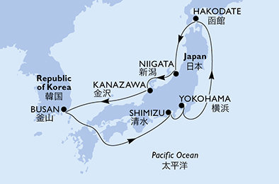 Japonsko, Jižní Korea z Yokohami na lodi MSC Bellissima
