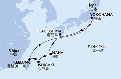 Japonsko, Tchaj-wan z Yokohami na lodi MSC Bellissima