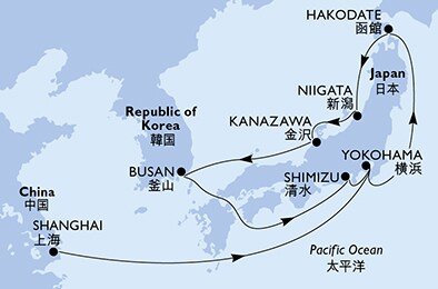 Čína, Japonsko, Jižní Korea ze Šanghaje na lodi MSC Bellissima