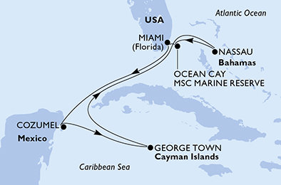 USA, Mexiko, Kajmanské ostrovy, Bahamy z Miami na lodi MSC Seaside