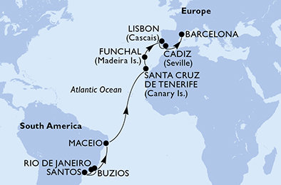 Brazílie, Španělsko, Portugalsko z Rio de Janeira na lodi MSC Fantasia