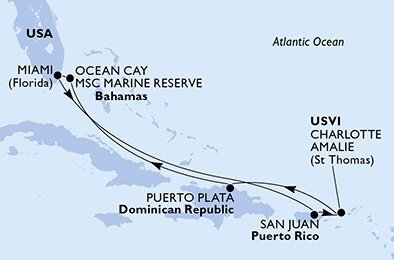 USA, Dominikánská republika, Bahamy z Miami na lodi MSC Seashore