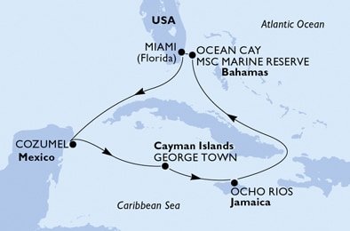 USA, Mexiko, Kajmanské ostrovy, Jamajka, Bahamy z Miami na lodi MSC Meraviglia