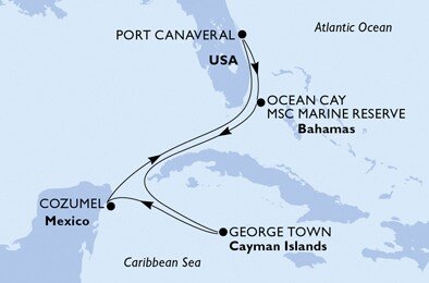 USA, Bahamy, Kajmanské ostrovy, Mexiko z Port Canaveralu na lodi MSC Seaside