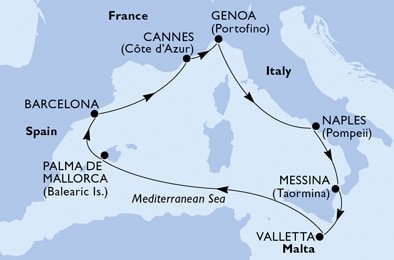 Itálie, Malta, Španělsko, Francie z Janova na lodi MSC Grandiosa