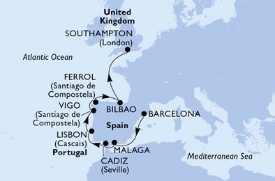 Španělsko, Portugalsko, Velká Británie z Barcelony na lodi MSC Magnifica