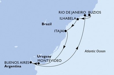 Argentina, Brazílie, Uruguay z Buenos Aires na lodi MSC Sinfonia