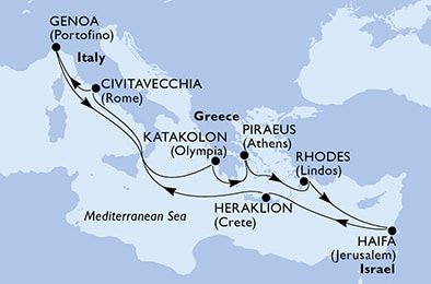 Itálie, Řecko, Izrael z Civitavecchia na lodi MSC Poesia