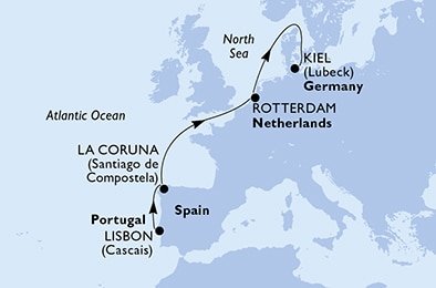 Portugalsko, Španělsko, Nizozemsko, Německo z Lisabonu na lodi MSC Splendida