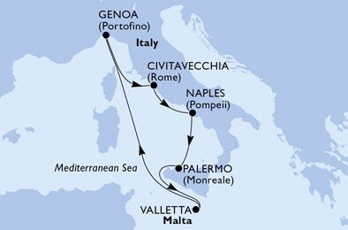 Itálie, Malta z Neapole na lodi MSC Grandiosa