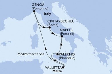Itálie, Malta z Civitavecchia na lodi MSC Grandiosa