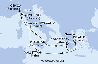 Itálie, Řecko, Malta z Messiny na lodi MSC Magnifica