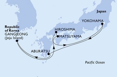 Japonsko, , Jižní Korea z Yokohami na lodi MSC Bellissima