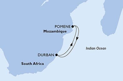 Jihoafrická republika, Mosambik z Durbanu na lodi MSC Lirica