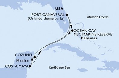 USA, Bahamy, Mexiko z Port Canaveralu na lodi MSC Meraviglia