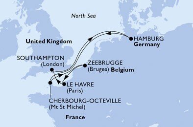 Velká Británie, Německo, Francie, Belgie ze Southamptonu na lodi MSC Magnifica
