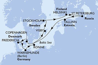 Německo, Dánsko, Švédsko, Finsko, Rusko, Estonsko z Warnemünde na lodi MSC Musica