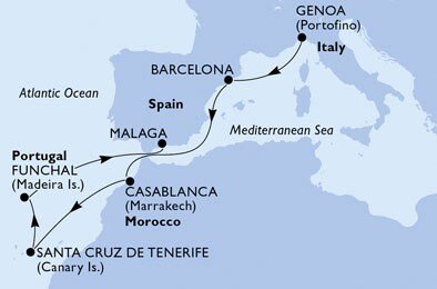 Itálie, Španělsko, Maroko, Portugalsko z Janova na lodi MSC Poesia