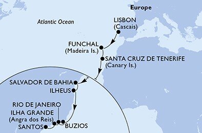 Portugalsko, Španělsko, Brazílie z Lisabonu na lodi MSC Seaside