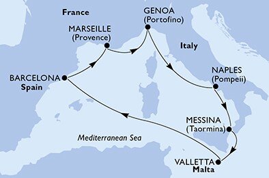 Itálie, Malta, Španělsko, Francie z Janova na lodi MSC World Europa