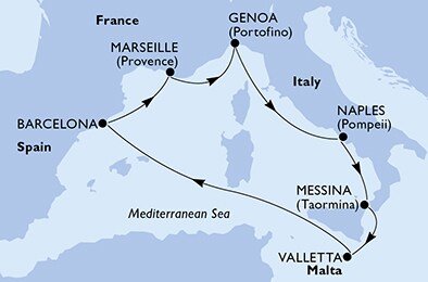 Španělsko, Francie, Itálie, Malta z Barcelony na lodi MSC World Europa