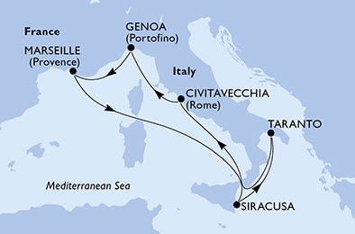 Itálie, Francie ze Syrakusu na lodi MSC Splendida