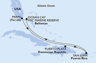 USA, Dominikánská republika, Bahamy z Miami na lodi MSC Seashore