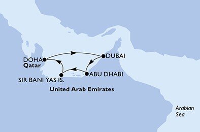 Spojené arabské emiráty, Katar z Abu Dhabi na lodi MSC Virtuosa