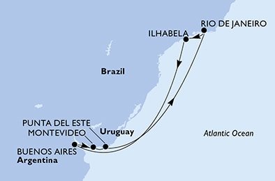 Brazílie, Argentina, Uruguay z Rio de Janeira na lodi MSC Seaview