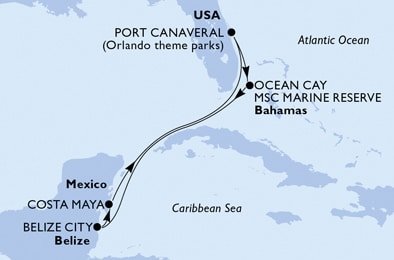 USA, Bahamy, Belize, Mexiko z Port Canaveralu na lodi MSC Meraviglia