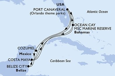 USA, Bahamy, Mexiko, Belize z Port Canaveralu na lodi MSC Meraviglia