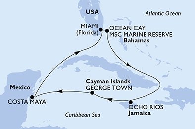 USA, Bahamy, Jamajka, Kajmanské ostrovy, Mexiko z Miami na lodi MSC Seascape