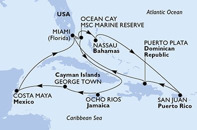 USA, Bahamy, Jamajka, Kajmanské ostrovy, Mexiko, Dominikánská republika z Miami na lodi MSC Seascape