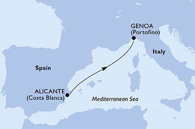 Španělsko, Itálie z Alicante na lodi MSC Lirica
