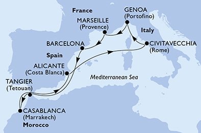 Španělsko, Maroko, Itálie, Francie z Barcelony na lodi MSC Magnifica
