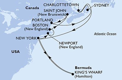 USA - Východní pobřeží, Bermudy, Kanada z New Yorku na lodi MSC Meraviglia