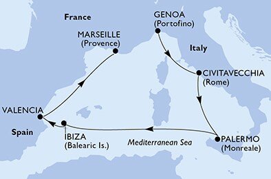 Itálie, Španělsko, Francie z Janova na lodi MSC Seashore